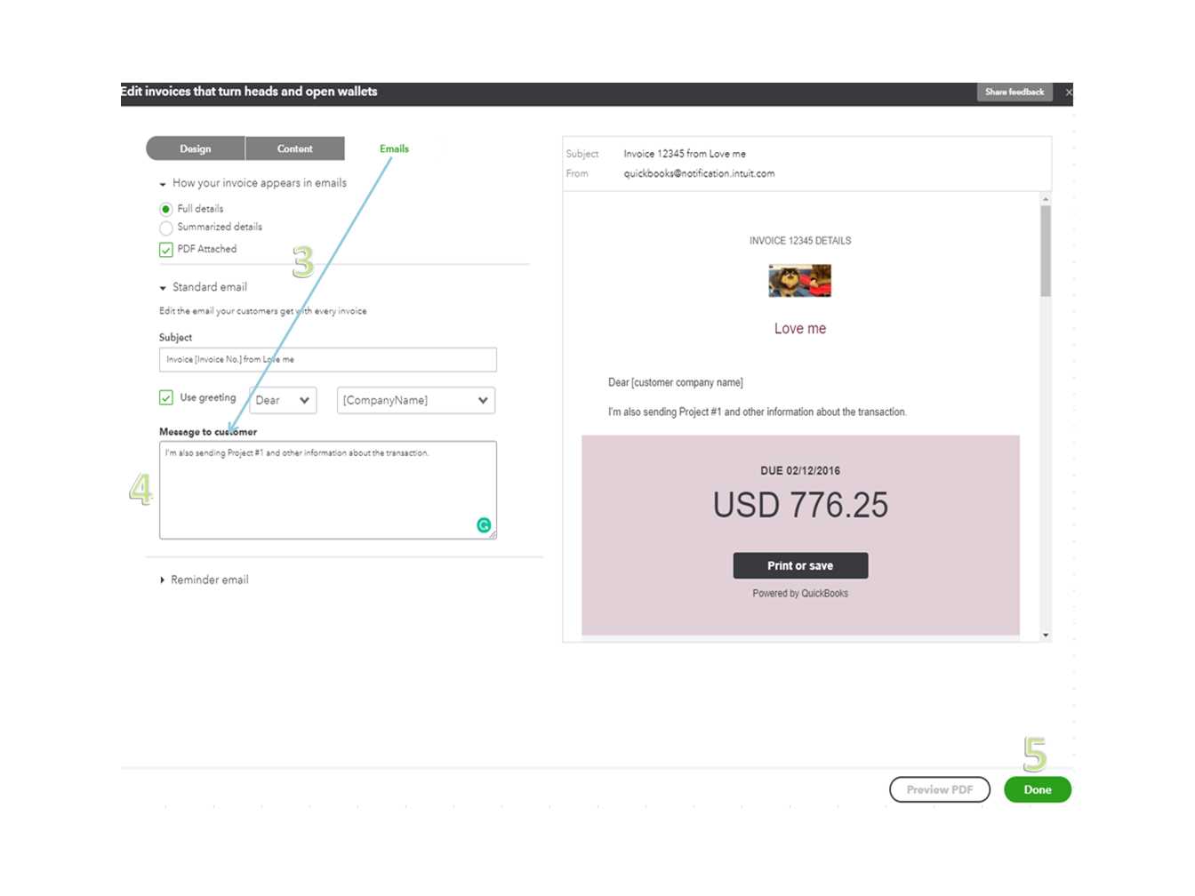 quickbooks create invoice template
