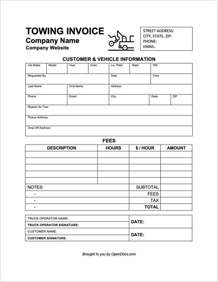 towing invoice template free