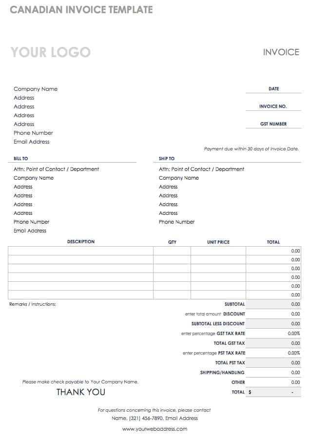 commercial invoice template canada