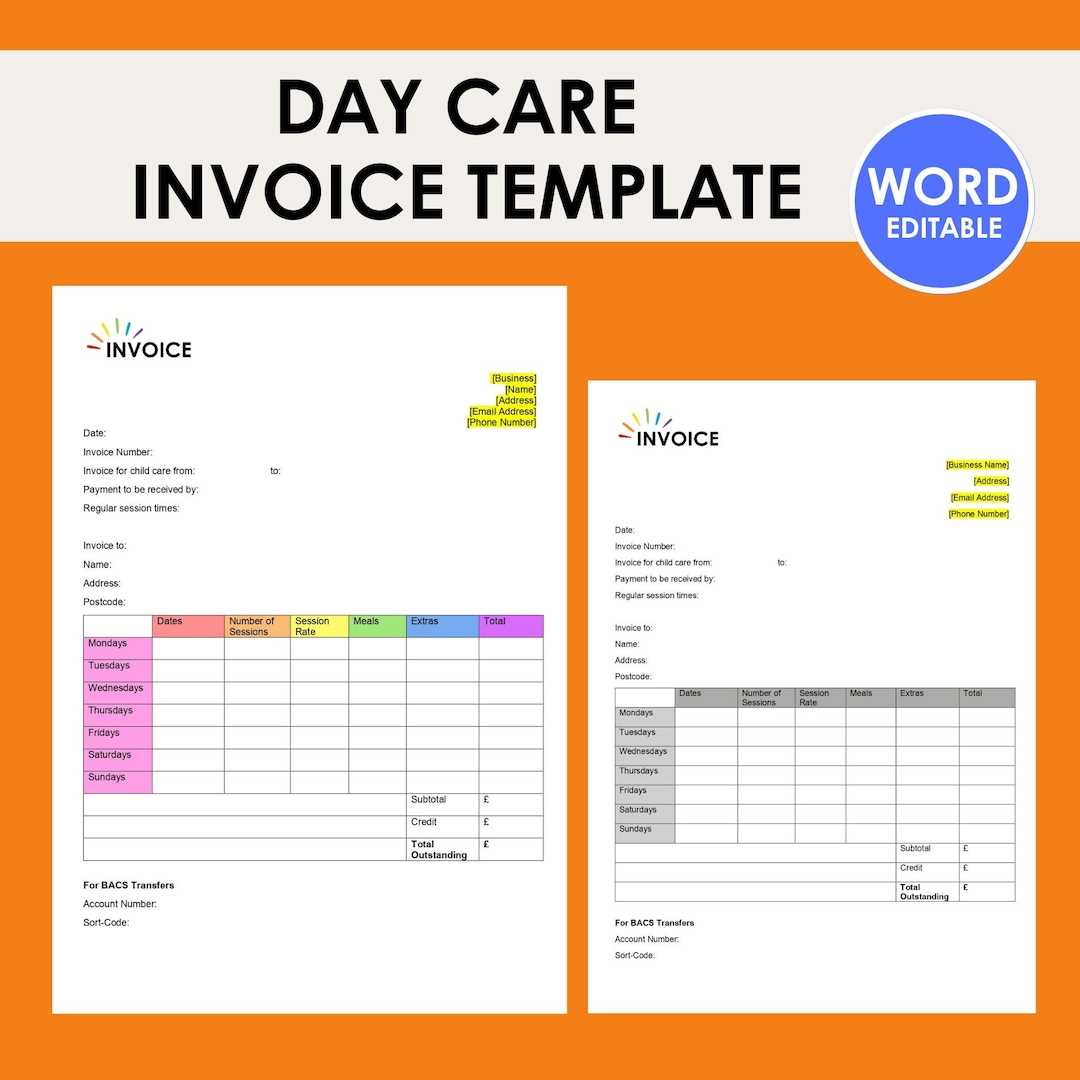 daycare invoice template word