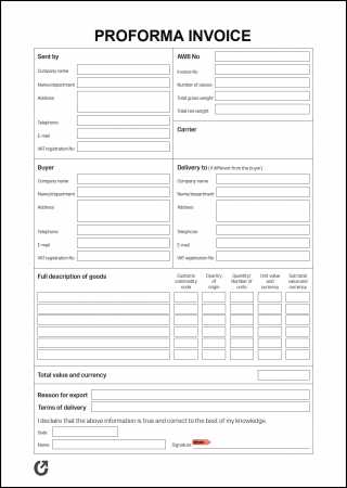 blank proforma invoice template