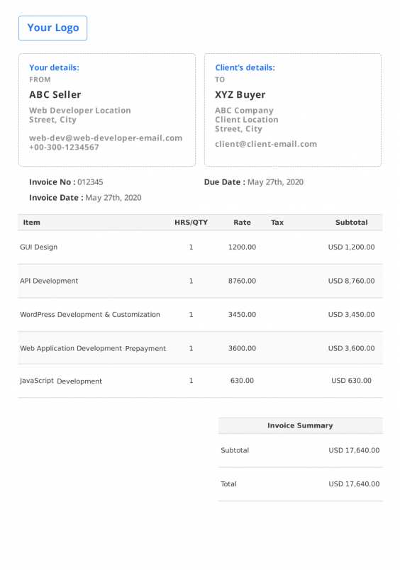 export invoice template