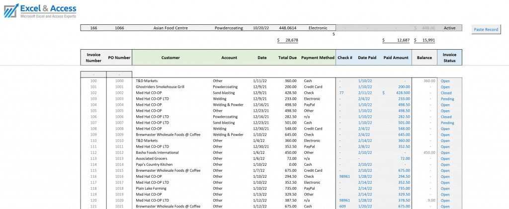 invoice tracker excel template