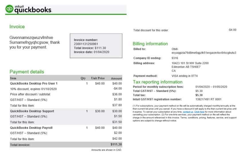 quickbooks sample invoice template