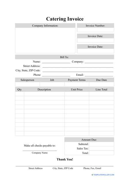 free catering invoice template word