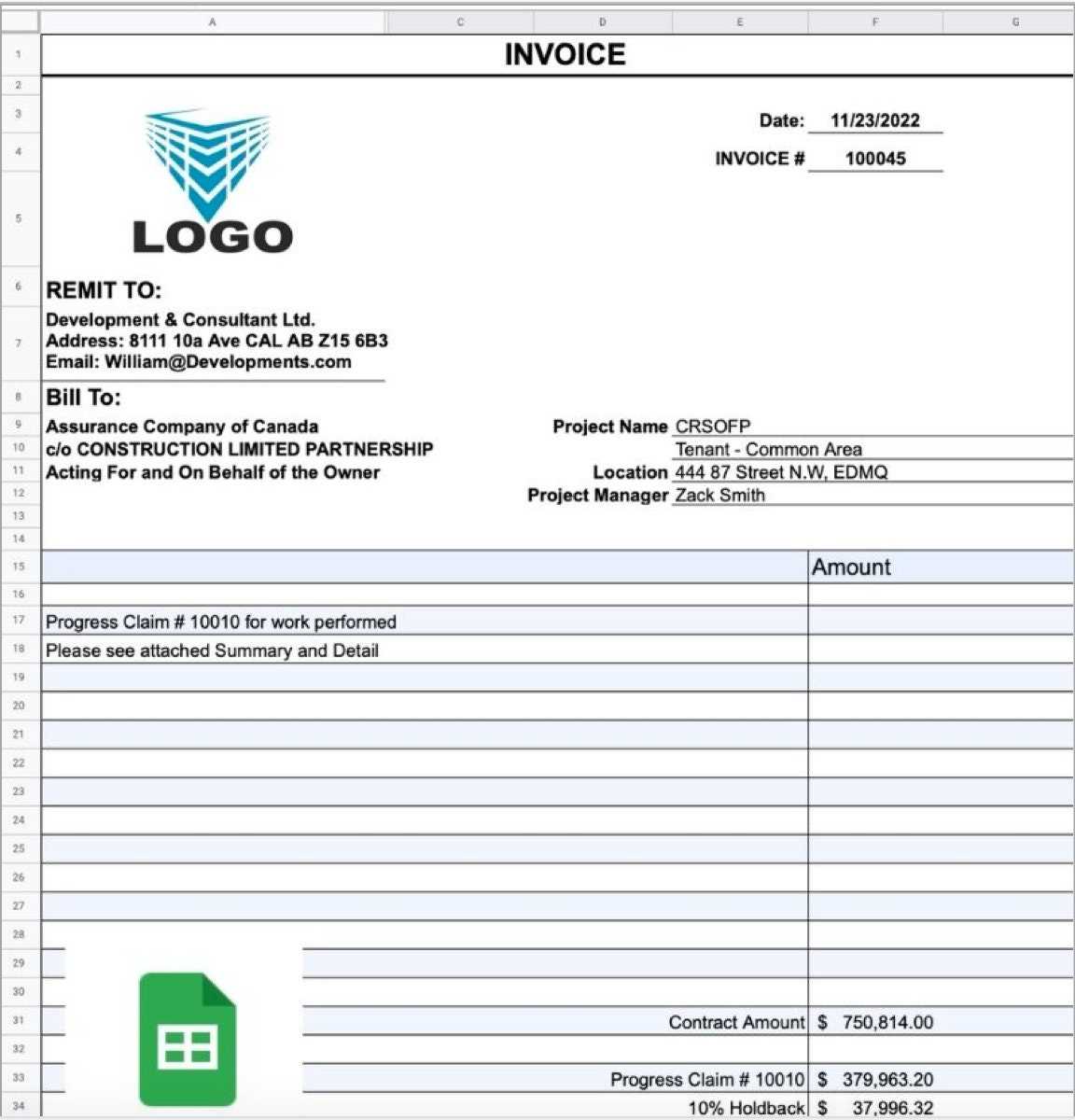 progress invoice template