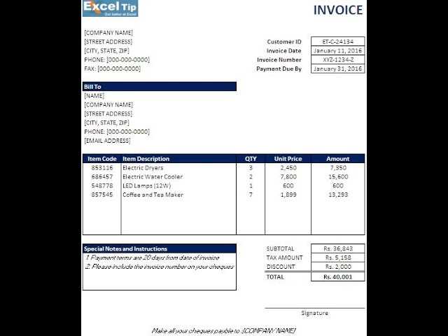 basic invoice template excel