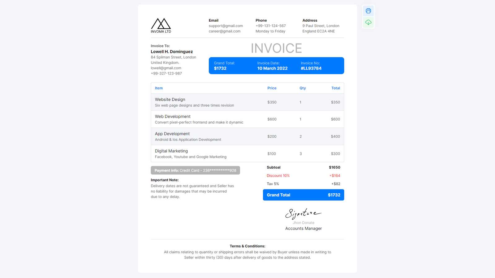 bootstrap invoice template