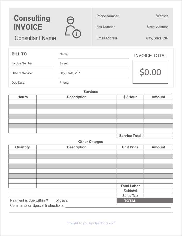 service invoice template excel