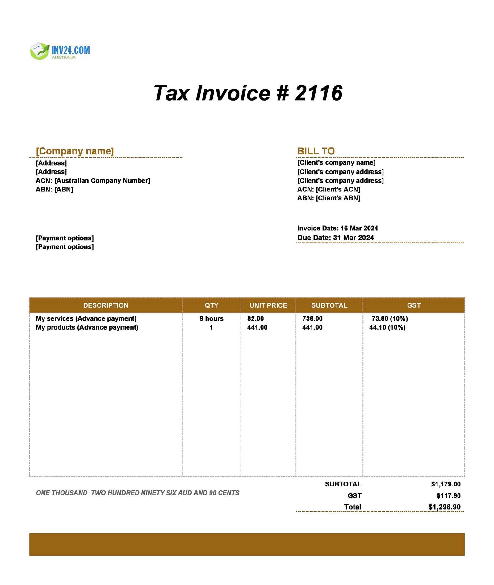 excel tax invoice template australia