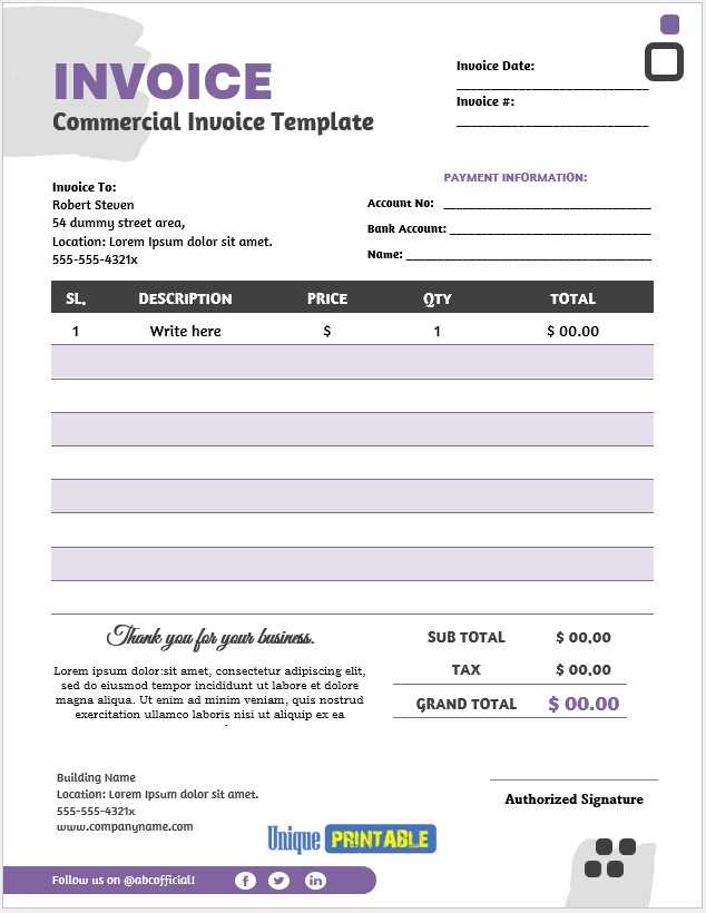free commercial invoice template