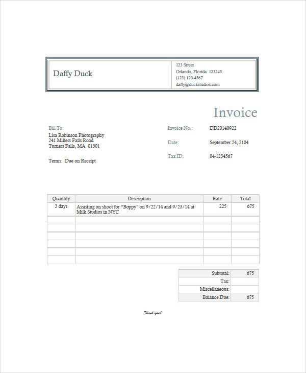 sample work invoice template