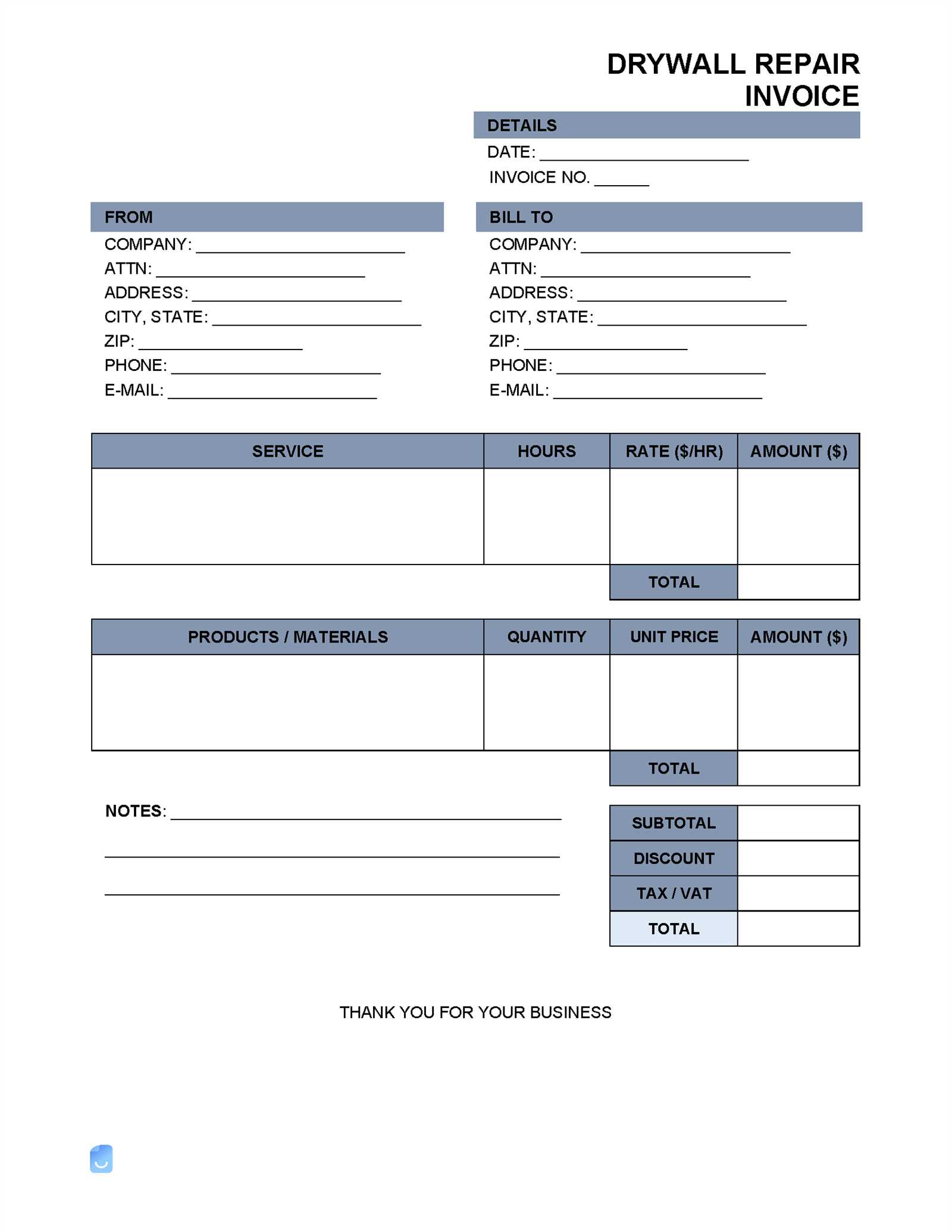 free appliance repair invoice template