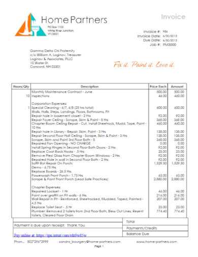 home repair invoice template free