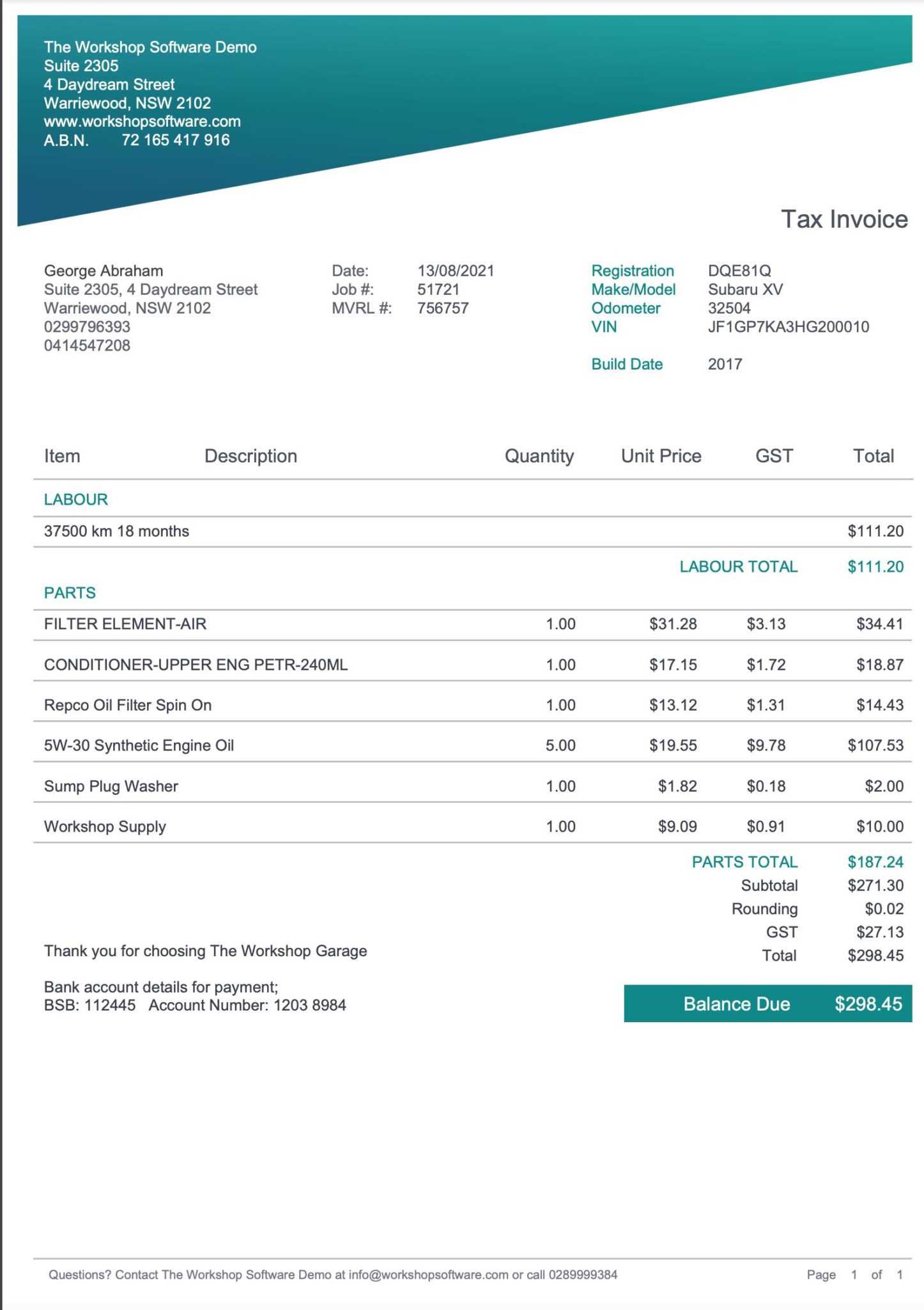 mechanic shop invoice template