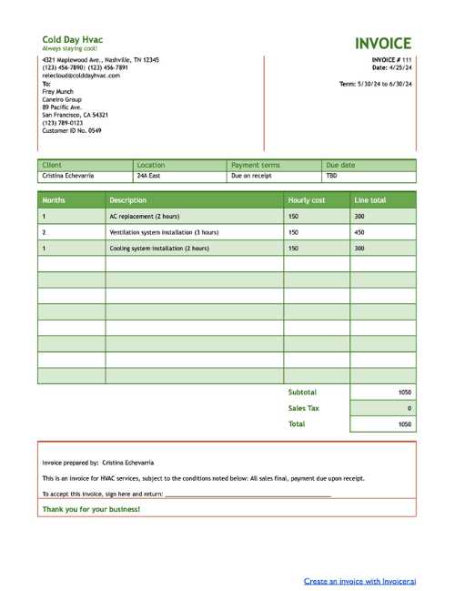 microsoft word hvac invoice template