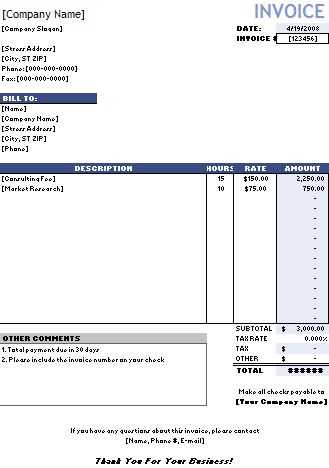 hourly invoice template word