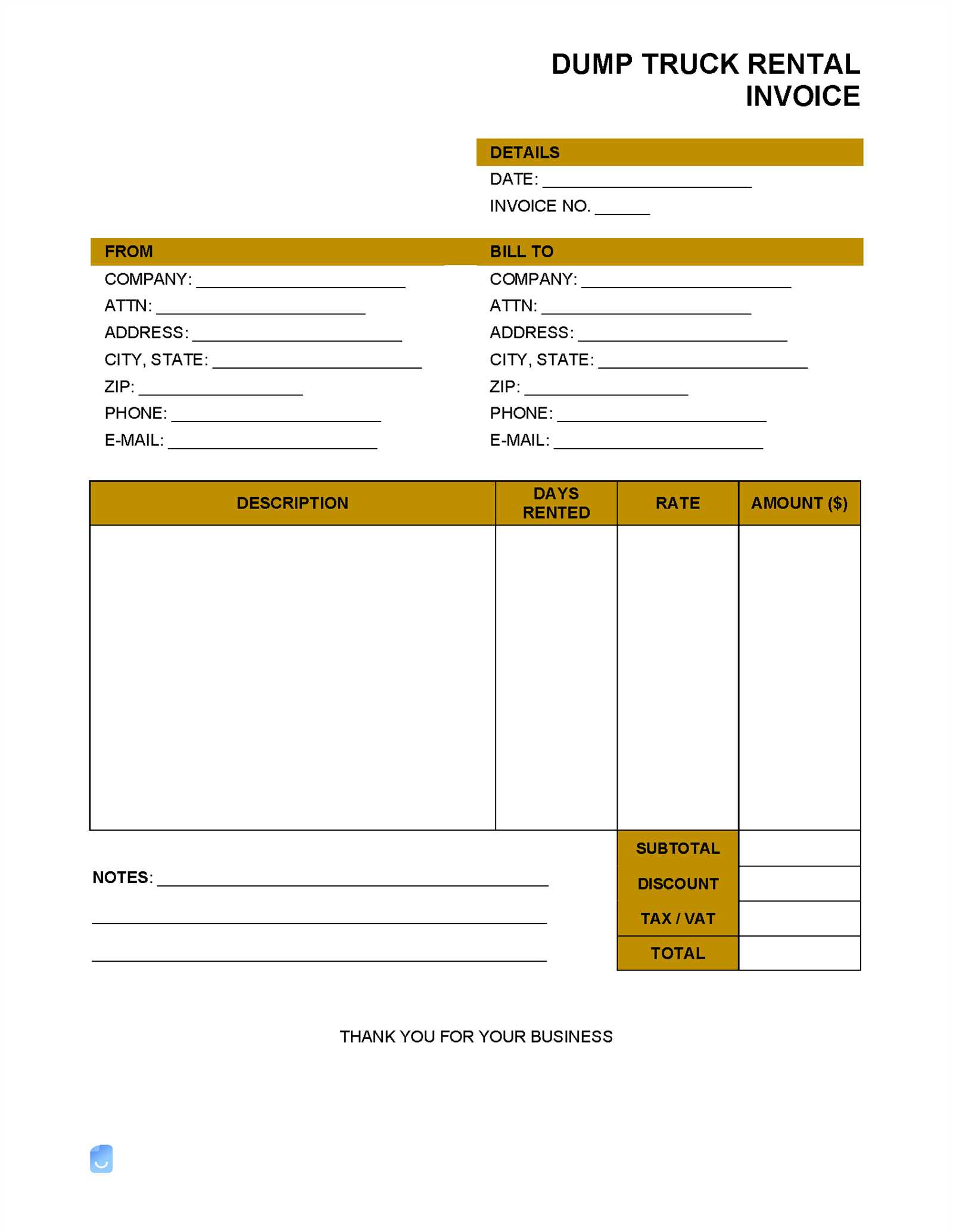 equipment rental invoice template