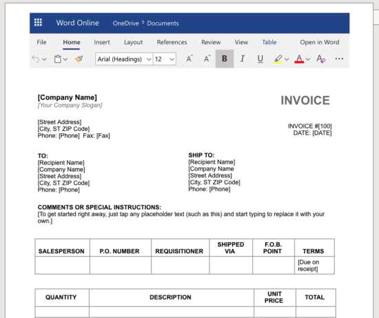 blank invoice template word doc