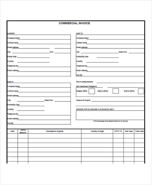 commercial invoice template pdf fillable