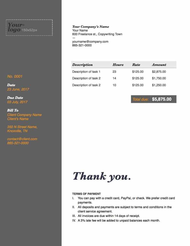 copywriter invoice template