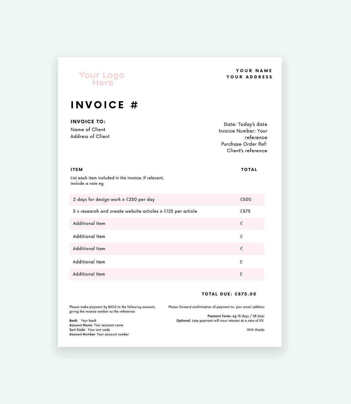 freelance model invoice template