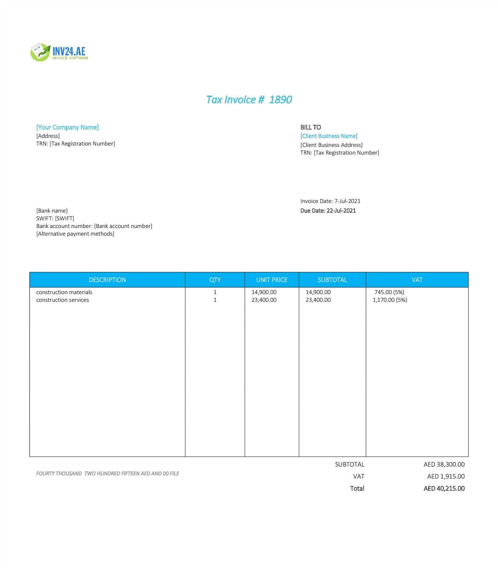 invoice construction template