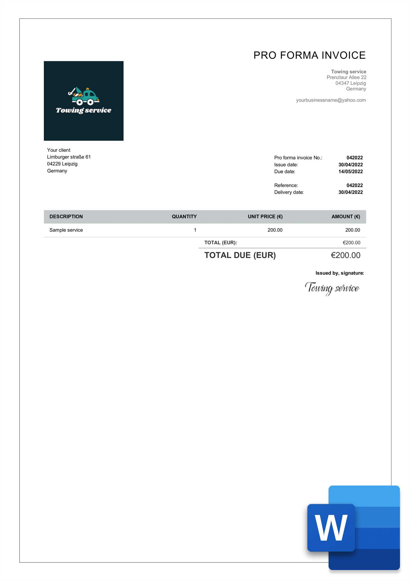proforma invoice template excel