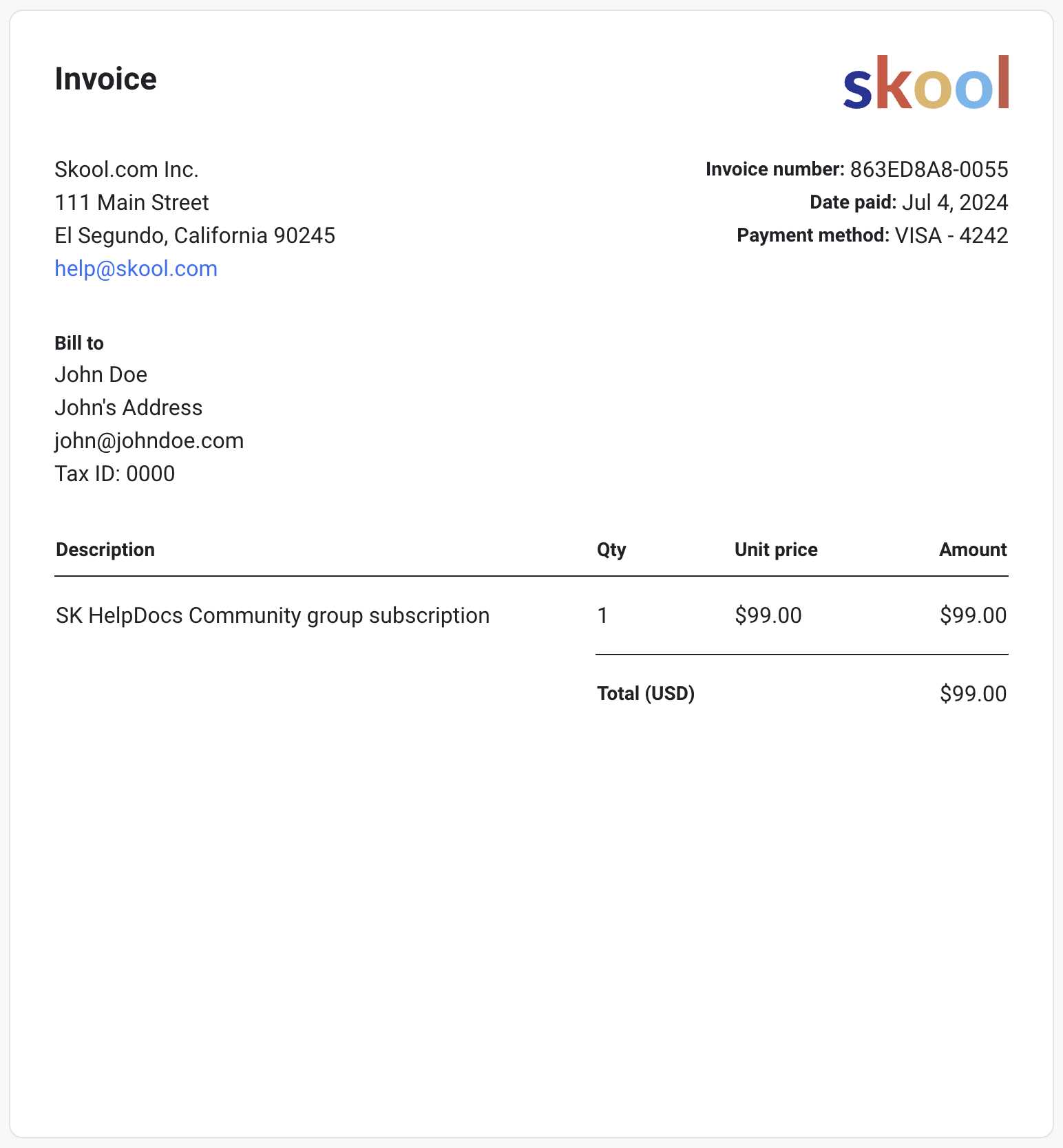 acting invoice template