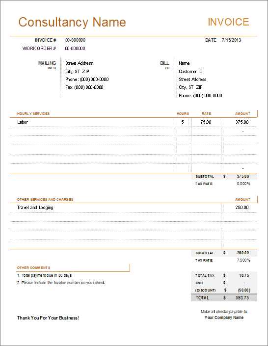 professional service invoice template