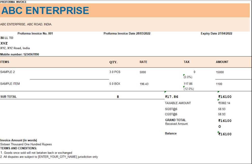 simple proforma invoice template excel