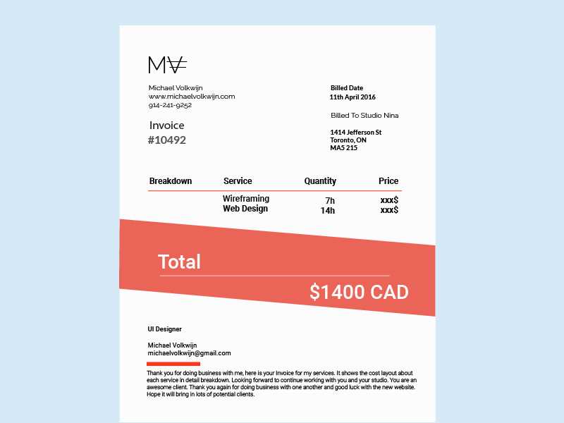 invoice template for graphic designer freelance