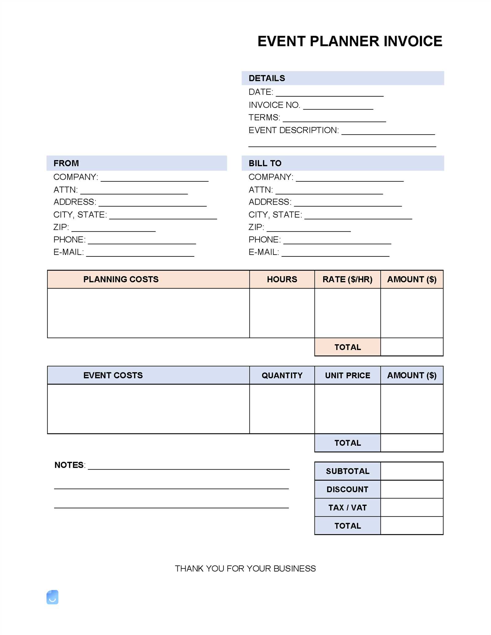 event photography invoice template