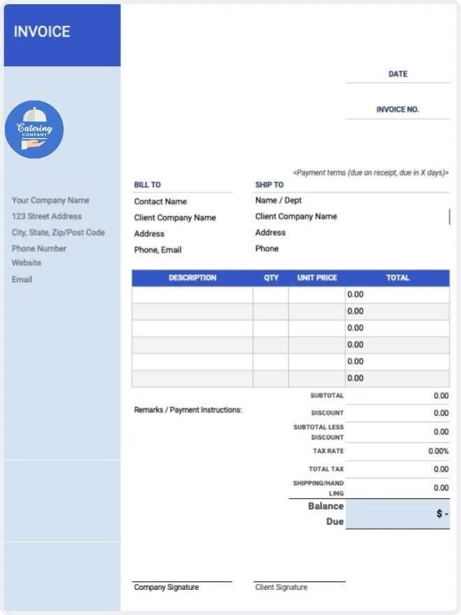 free printable catering invoice template