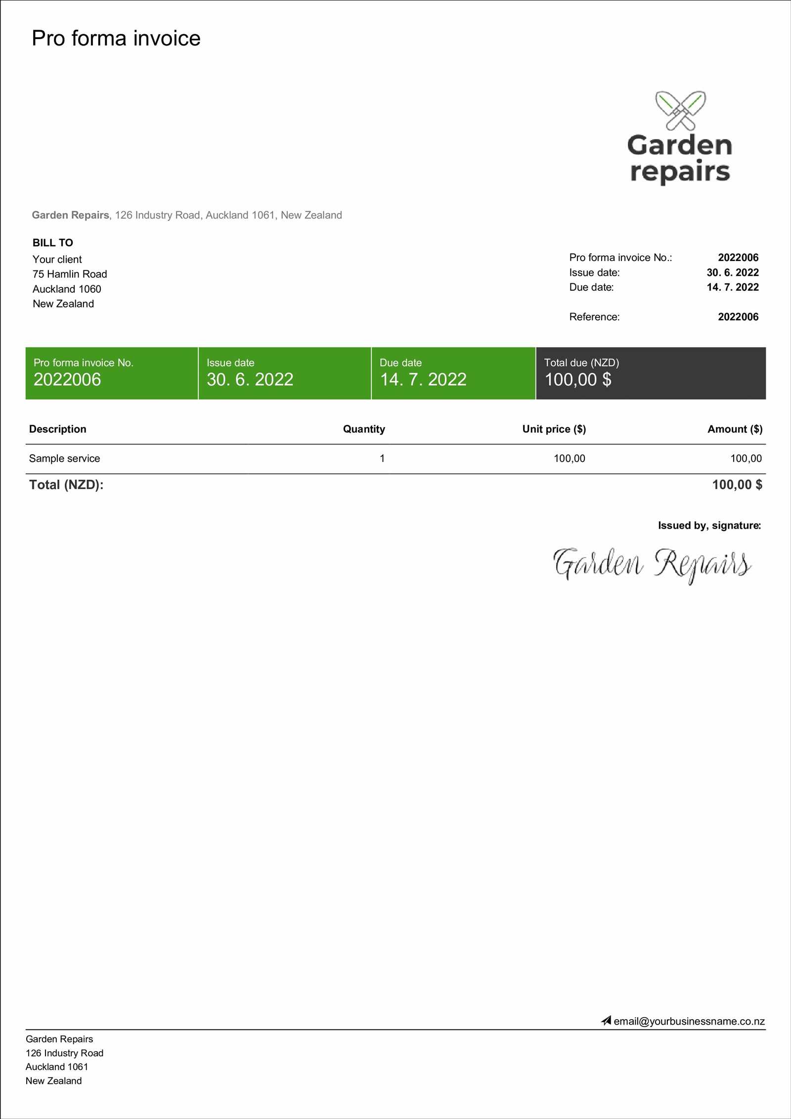 proforma invoice for export template