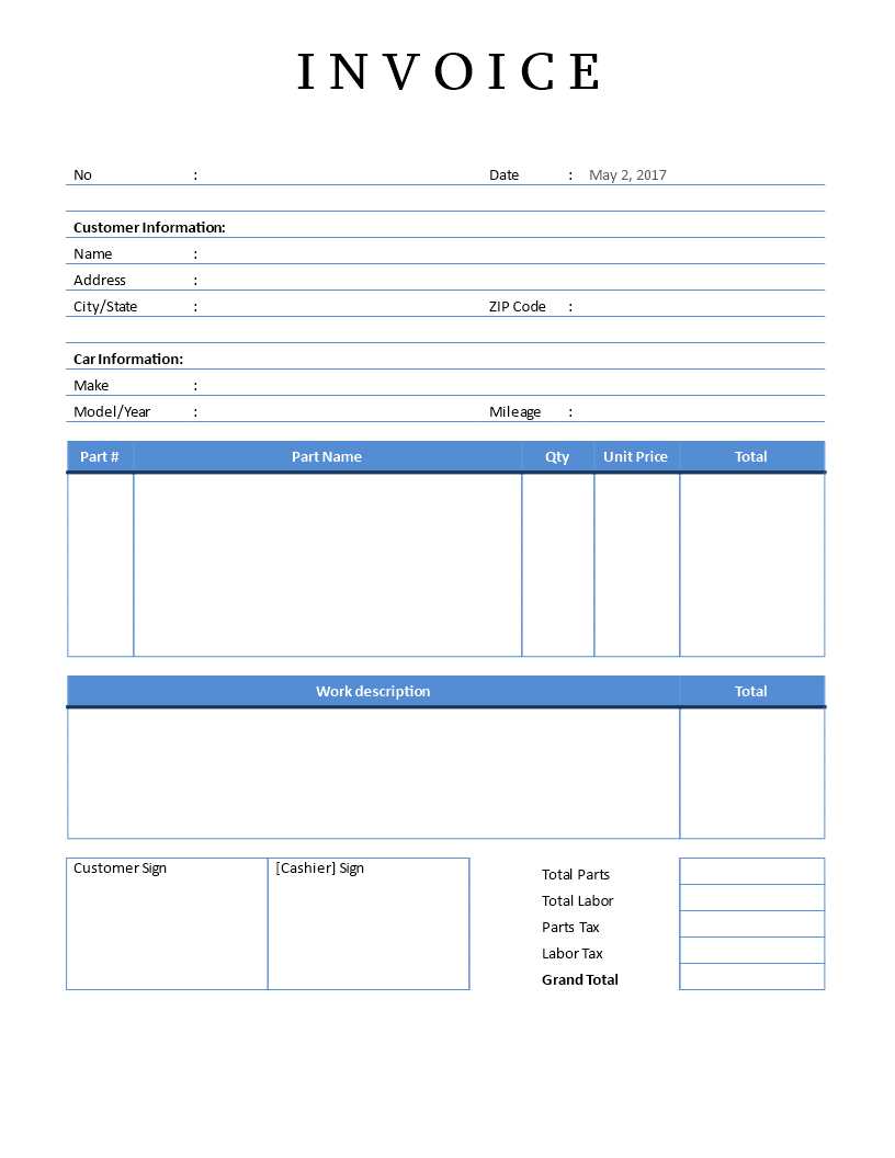 auto repair invoice template pdf