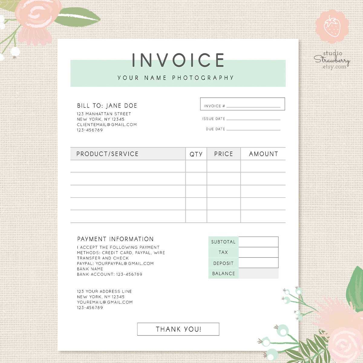 real estate photography invoice template