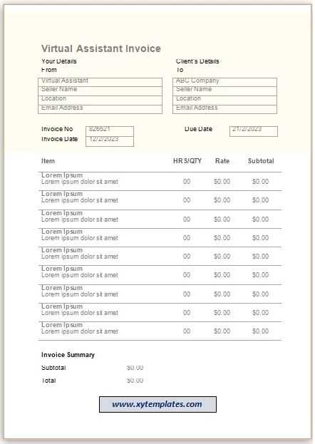 virtual assistant invoice template