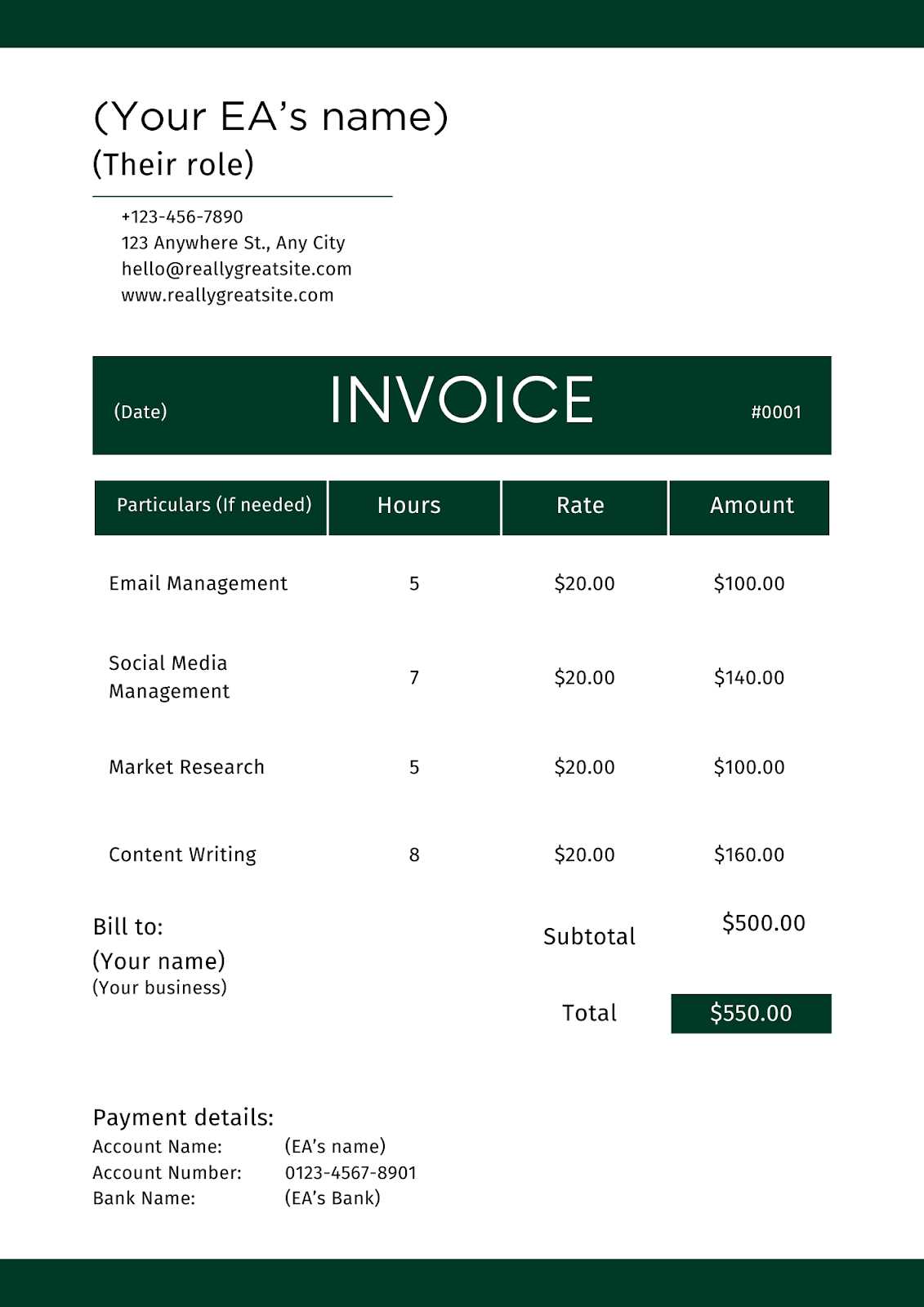 virtual assistant invoice template