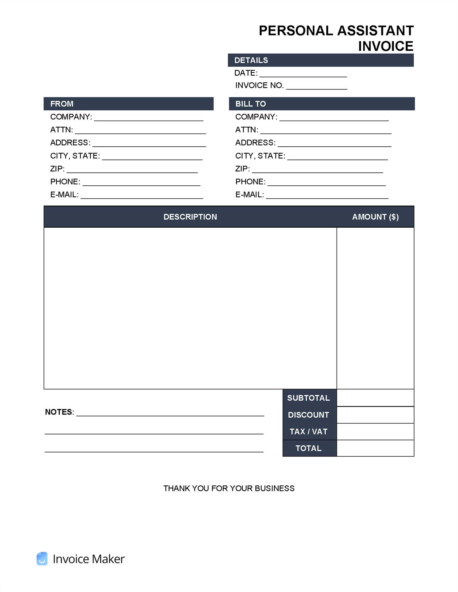 virtual assistant invoice template