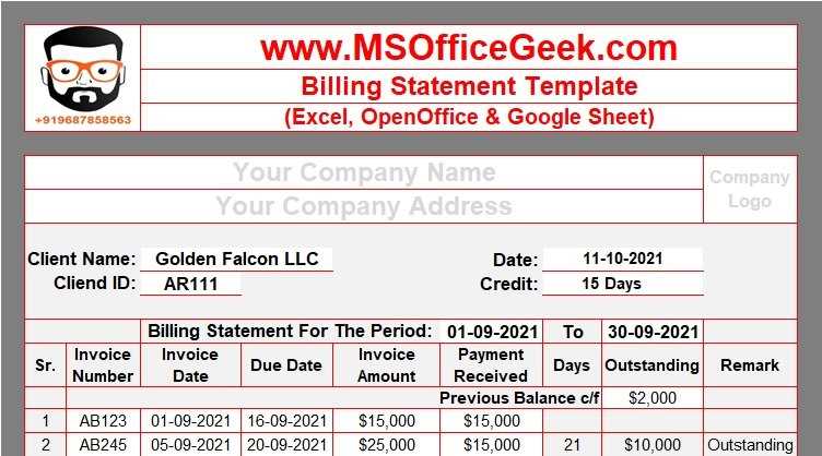 outstanding balance invoice template