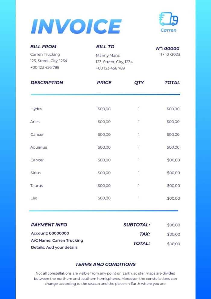 free trucking company invoice template