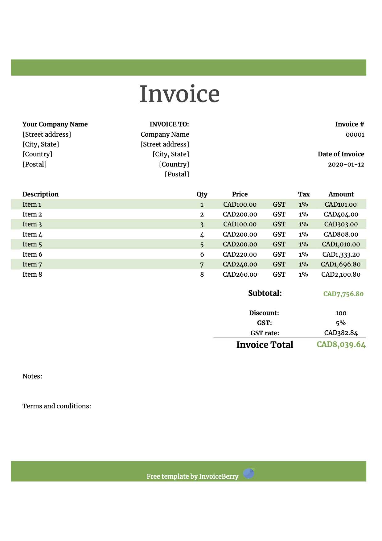 free standard invoice template
