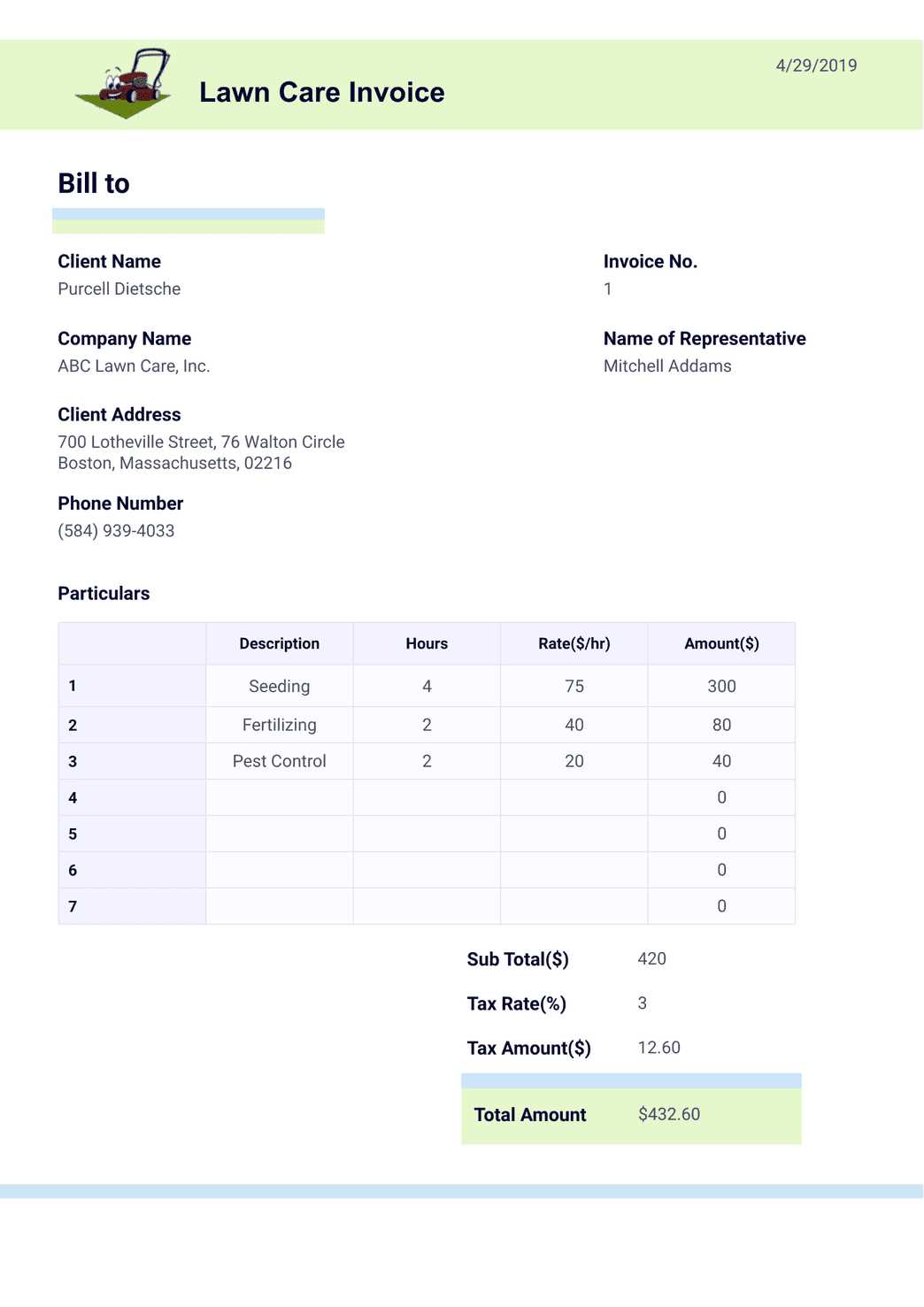 lawn care invoice templates