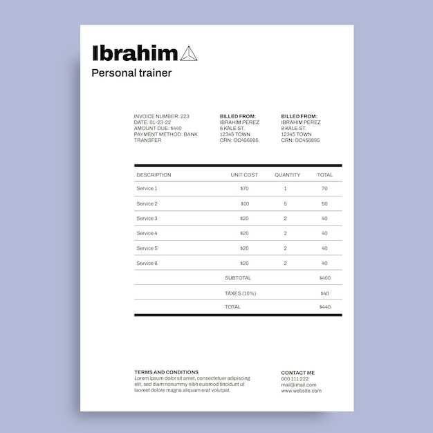 personal trainer invoice template