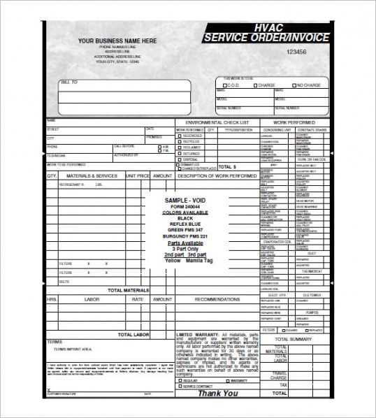 air conditioning repair invoice template