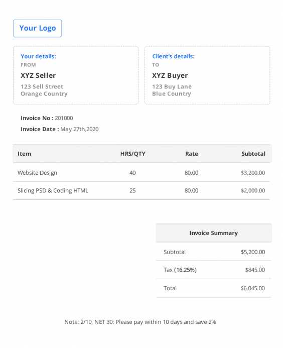 invoice creation template