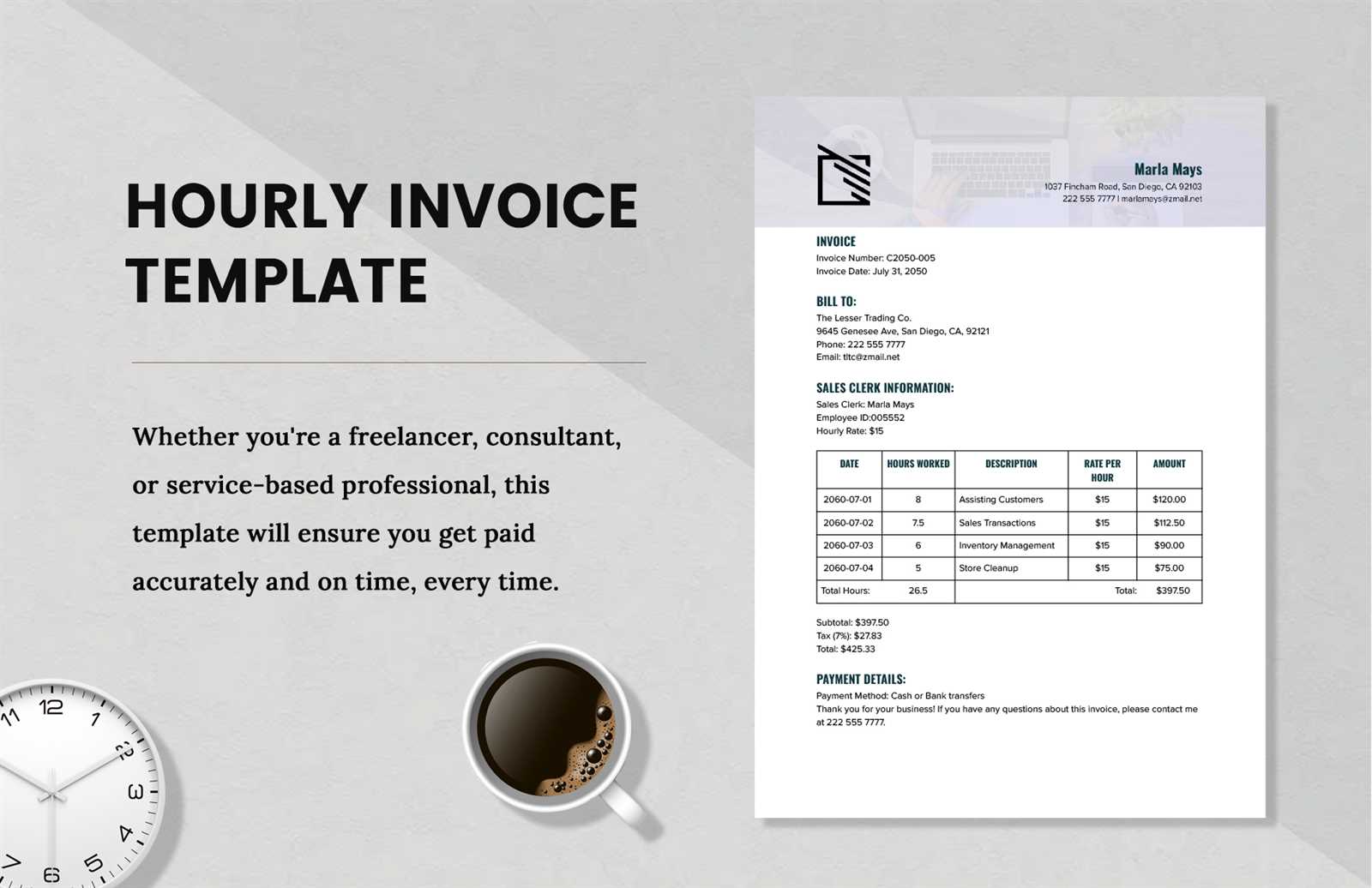 hourly rate invoice template word