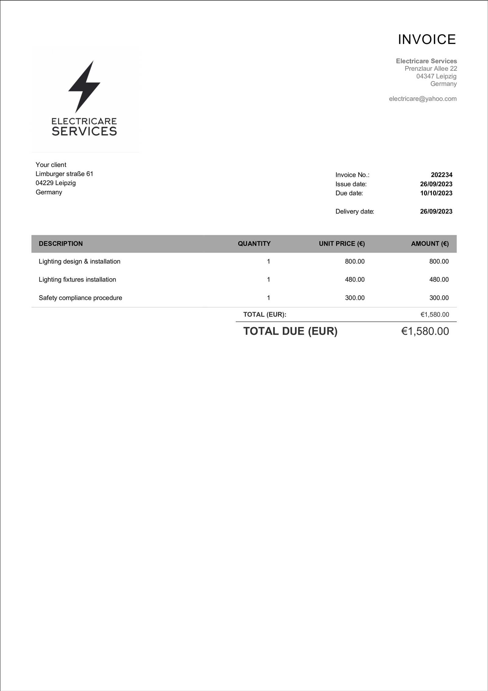 electrician invoice template word