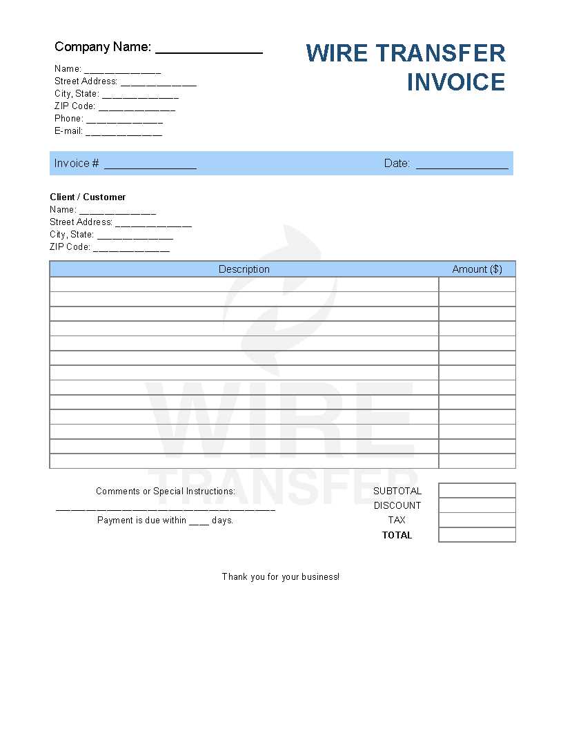 wire transfer invoice template